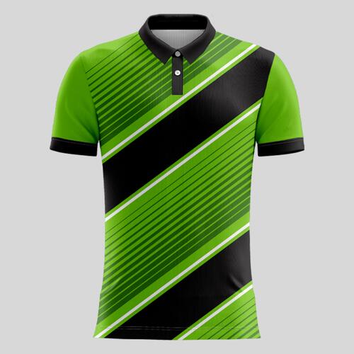 Green Linear Pattern Full Print Polo Shirt Thumbnail