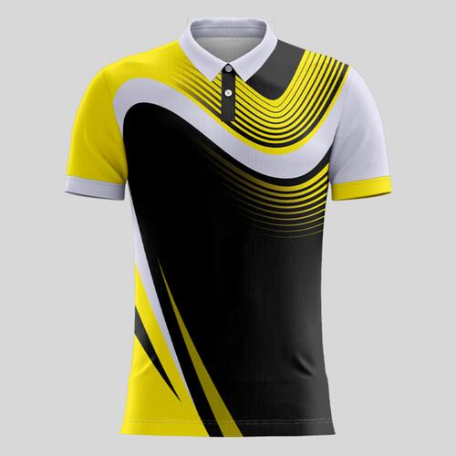 Yellow Linear Pattern Full Print Polo Shirt Thumbnail