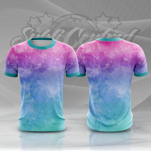 Pink Gradient Water Color Full Print Roundneck Shirt Thumbnail