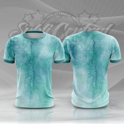 Blue Green Water Color Full Print Roundneck Shirt Thumbnail