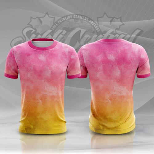 Pink Gradient Water Color Full Print Roundneck Shirt Thumbnail