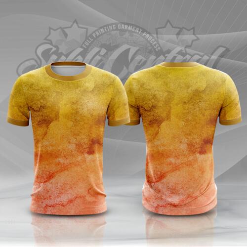 Yellow-Orange Water Color Full Print Roundneck Shirt Thumbnail
