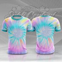 Blue Green Tie Dye Colorful Full Print Roundneck Shirt Thumbnail