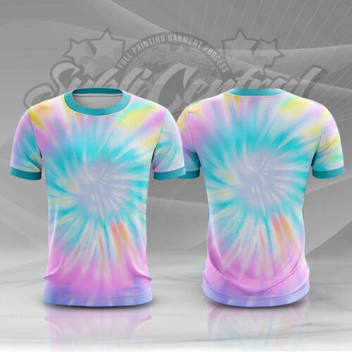 Blue Green Tie Dye Colorful Full Print Roundneck Shirt Thumbnail
