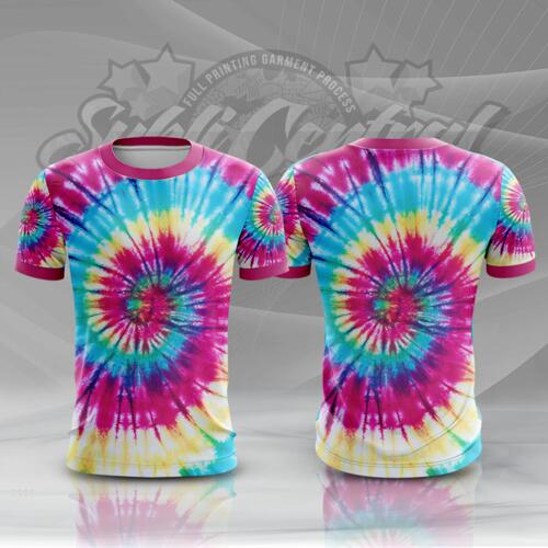 Purple Tie Dye Colorful Full Print Roundneck Shirt Thumbnail