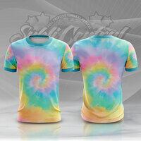 Blue Green Tie Dye Colorful Full Print Roundneck Shirt Thumbnail