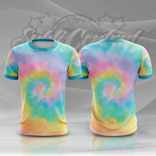 Blue Green Tie Dye Colorful Full Print Roundneck Shirt Thumbnail