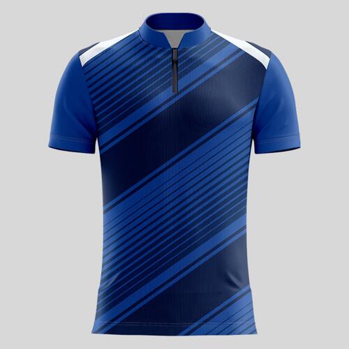 Blue Linear Pattern Full Print Chinese Collar Shirt Thumbnail