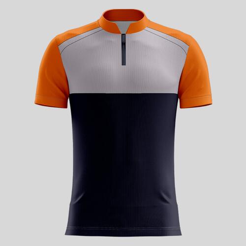 Orange Linear Pattern Full Print Chinese Collar Shirt Thumbnail