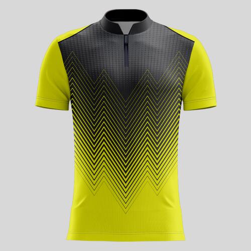 Yellow Linear Pattern Full Print Chinese Collar Shirt Thumbnail