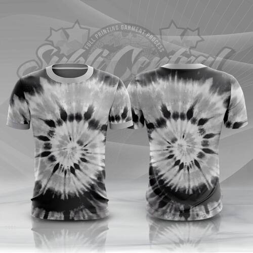 Black and White Tie Dye Colorful Full Print Roundneck Shirt Thumbnail