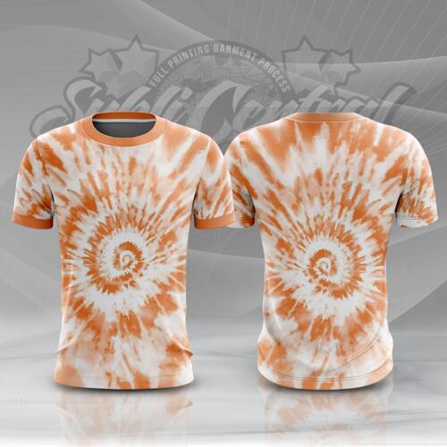White and Orange Tie Dye Colorful Full Print Roundneck Shirt Thumbnail