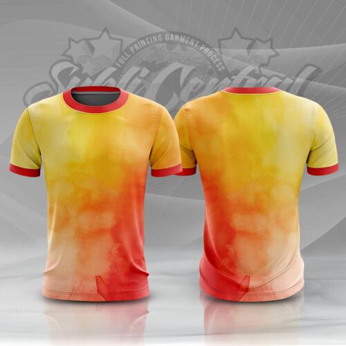 Orange Red Water Color Full Print Roundneck Shirt Thumbnail