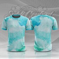 Blue Green Water Color Full Print Roundneck Shirt Thumbnail