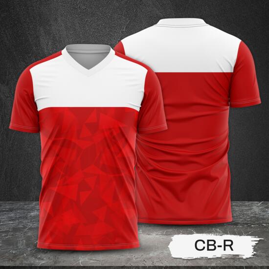 White and Red with Geometric Design Full Sublimation Shirt Thumbnail