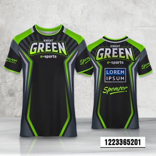 Black & Green Esport Design Full Print Roundneck Shirt Thumbnail