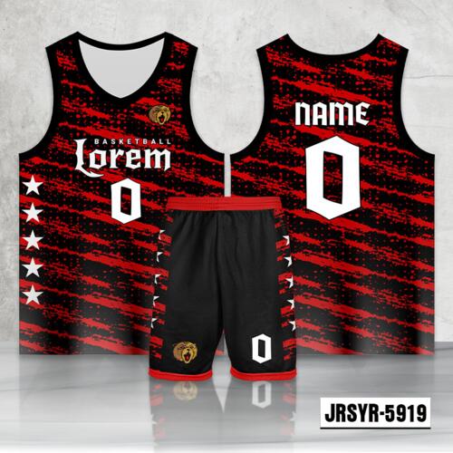 Black and Red Grunge Design Full Sublimation Basketball Jersey Set - 2205245919 Thumbnail
