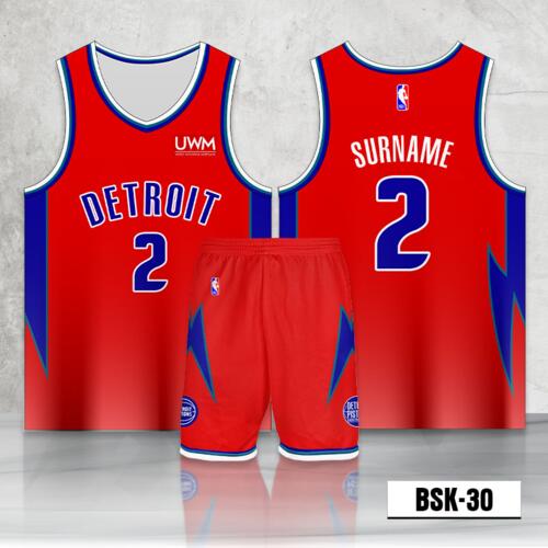 Detroit Design Full Sublimation Basketball Jersey Set - BSK-30 Thumbnail