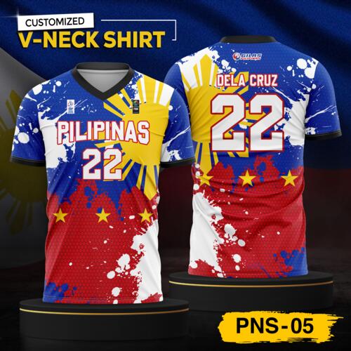 Philippine Design V-Neck Shirt, Customizable Full Print Sublimation Shirt, Personalized Pilipinas Design - PNS-05 Thumbnail