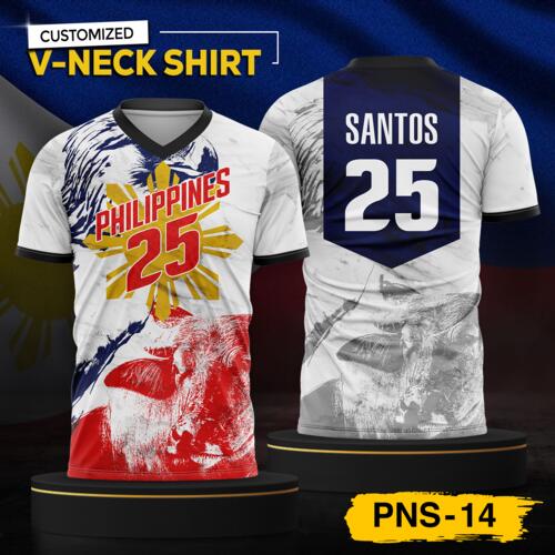 Philippine Design V-Neck Shirt, Customizable Full Print Sublimation Shirt, Personalized Pilipinas Design - PNS-14 Thumbnail