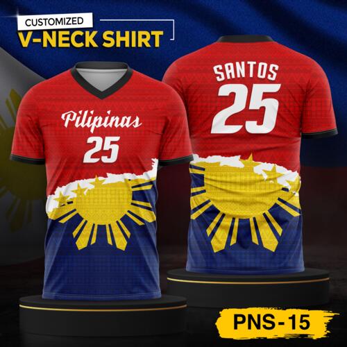 Philippine Design V-Neck Shirt, Customizable Full Print Sublimation Shirt, Personalized Pilipinas Design - PNS-15 Thumbnail