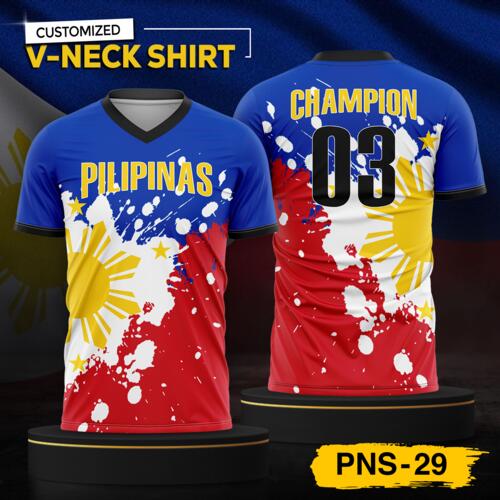Philippine Design V-Neck Shirt, Customizable Full Print Sublimation Shirt, Personalized Pilipinas Design - PNS-29 Thumbnail