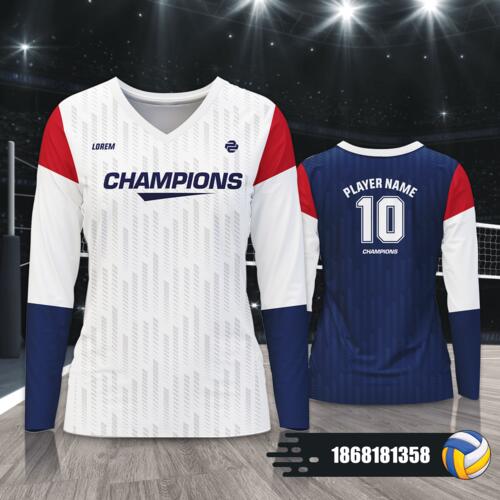Abstract Linear Design Volleyball Jersey Long Sleeve Full Print Sublimation - 1868181358 Thumbnail