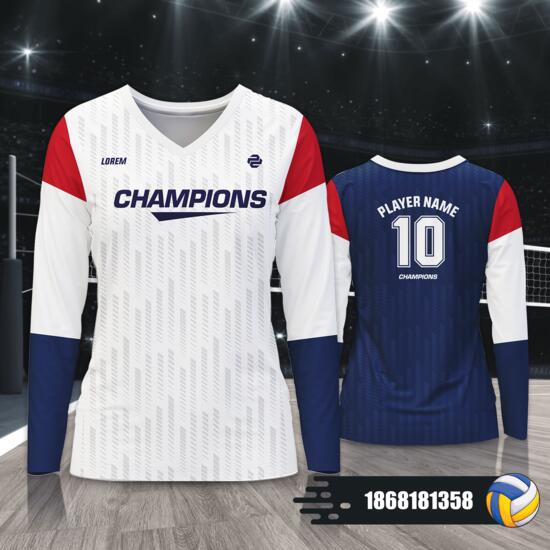 Abstract Linear Design Volleyball Jersey Long Sleeve Full Print Sublimation - 1868181358 Thumbnail