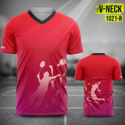 Badminton Jersey Uniform Full Print Sublimation V-neck Shirt - 1021-R Thumbnail