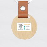 Engraving Round Wooden Keychain with Leather Thumbnail