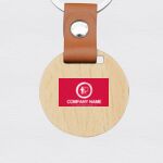 Engraving Round Wooden Keychain with Leather Thumbnail