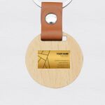 Engraving Round Wooden Keychain with Leather Thumbnail