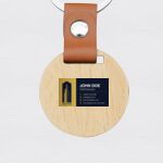 Engraving Round Wooden Keychain with Leather Thumbnail