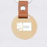 Engraving Round Wooden Keychain with Leather Thumbnail