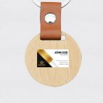 Engraving Round Wooden Keychain with Leather Thumbnail